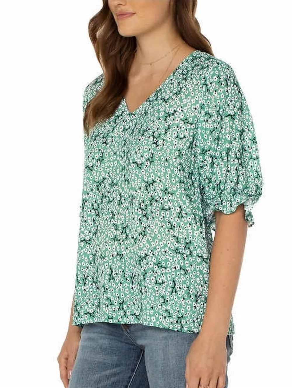 Women's Green Floral V-Neck Blouse